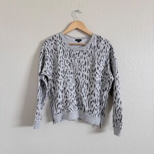 Rails Marlo Pullover Sweater Size Large Gray Abstracted Cheetah Fleece Side Zip